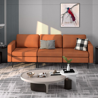 Sofá Cama de Cuero Convertible con Bolsillos para Revistas de 3 Plazas con 2 Puertos USB - Naranja