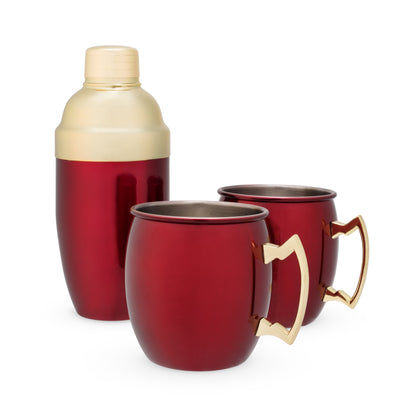 Red mule mug & cocktail shaker gift set by Twine Living with gold-tone handles on Tampa Home & Garden Store