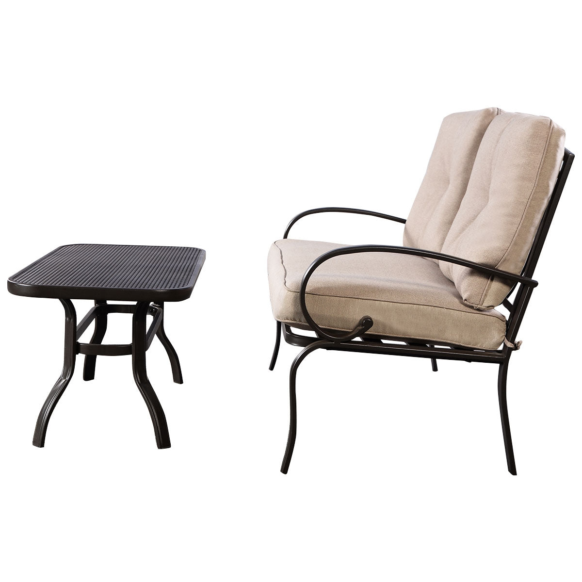2 piezas de asientos con cojines para mesa de centro de patio - Beige