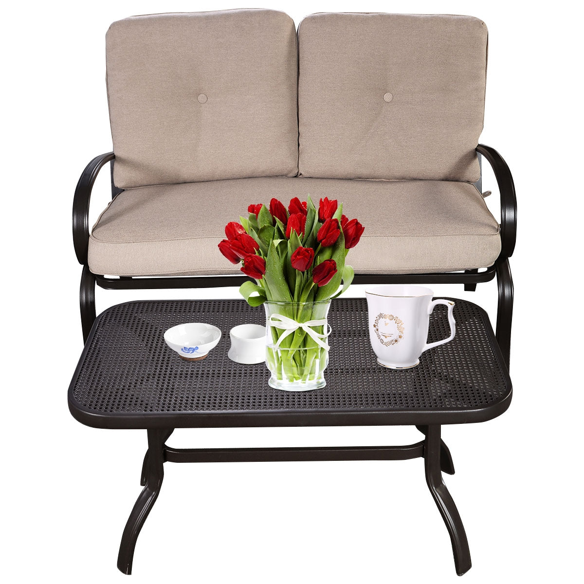 2 piezas de asientos con cojines para mesa de centro de patio - Beige