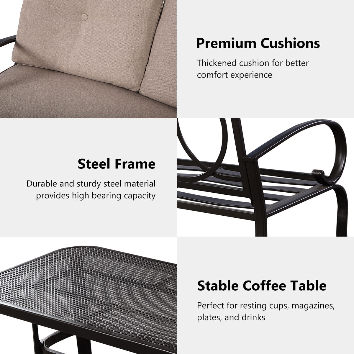 2 piezas de asientos con cojines para mesa de centro de patio - Beige