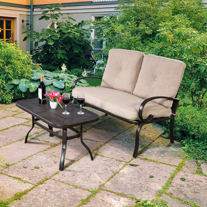 2 piezas de asientos con cojines para mesa de centro de patio - Beige