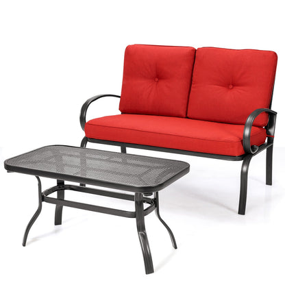 2 piezas de asientos con cojines para mesa de centro de patio - Beige