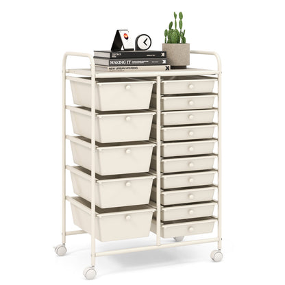 15-Drawer Utility Rolling Organizer Cart Multi-Use Storage-Black
