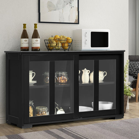 Armario de almacenamiento de cocina con puerta corrediza de vidrio - Negro