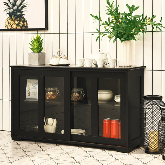 Armario de almacenamiento de cocina con puerta corrediza de vidrio - Negro