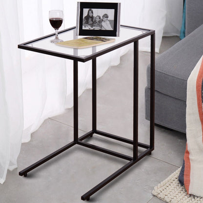 Mesa auxiliar de sofá con superficie de cristal
