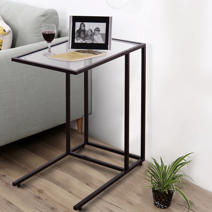 Mesa auxiliar de sofá con superficie de cristal