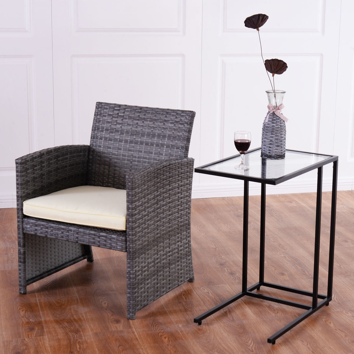 Mesa auxiliar de sofá con superficie de cristal
