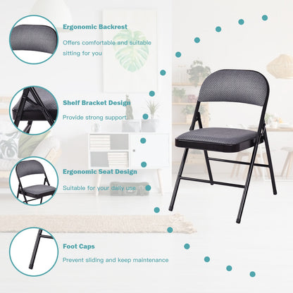 4 Pieces Fabric Upholstered Padded Seat Folding Chairs Seet