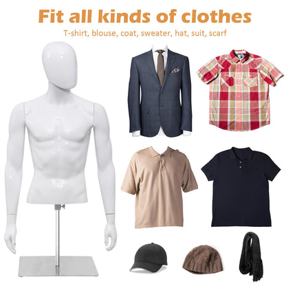 Maniquí de Plástico Hombre Medio Cuerpo con Cabeza Giratoria y Base