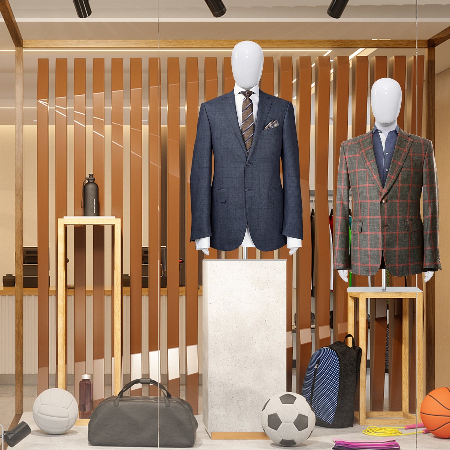 Maniquí de Plástico Hombre Medio Cuerpo con Cabeza Giratoria y Base