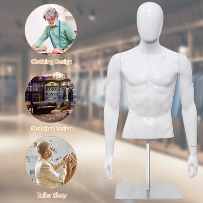 Maniquí de Plástico Hombre Medio Cuerpo con Cabeza Giratoria y Base