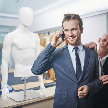 Maniquí de Plástico Hombre Medio Cuerpo con Cabeza Giratoria y Base