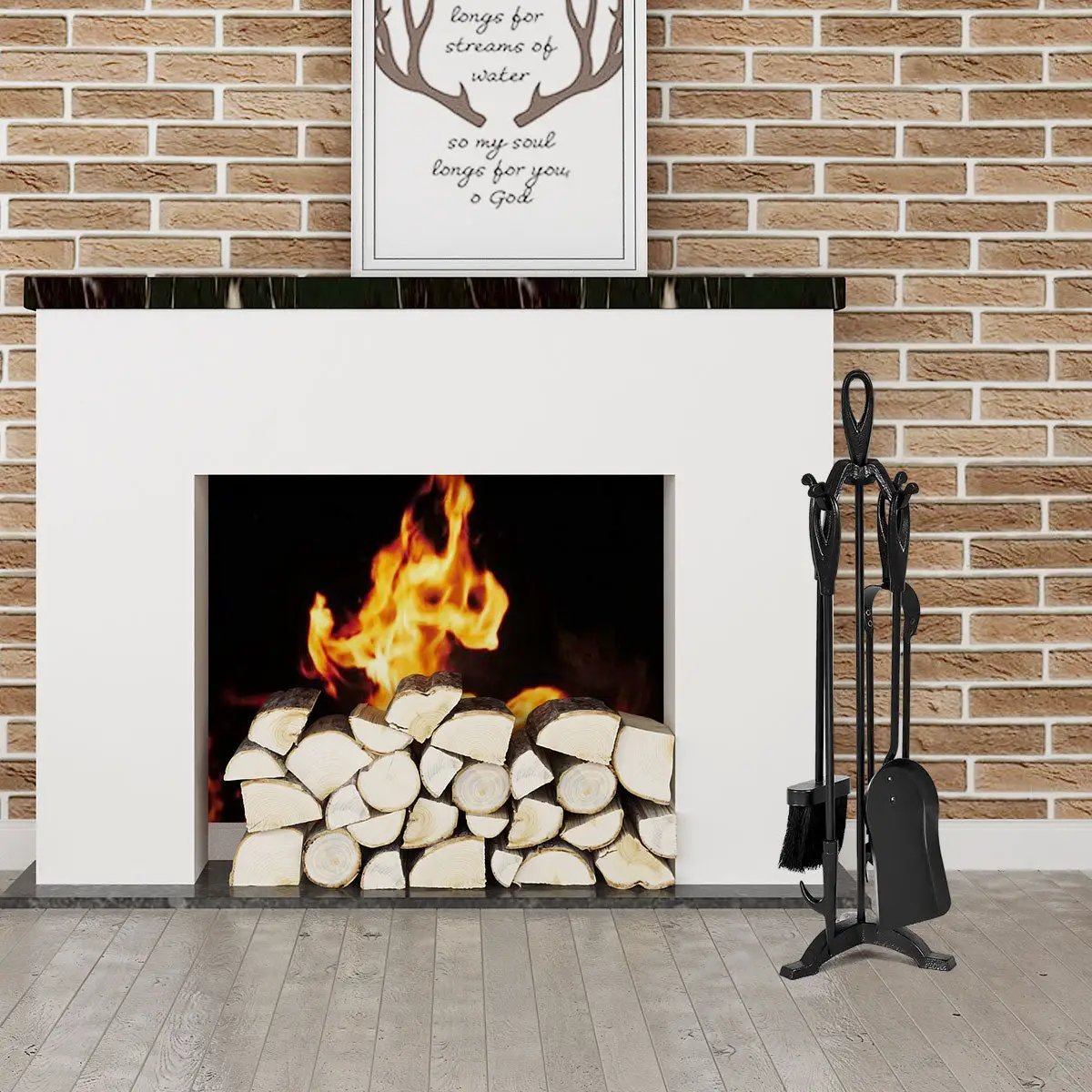 Rustic Wrought Iron Fireplace Tools Set 5 Pieces