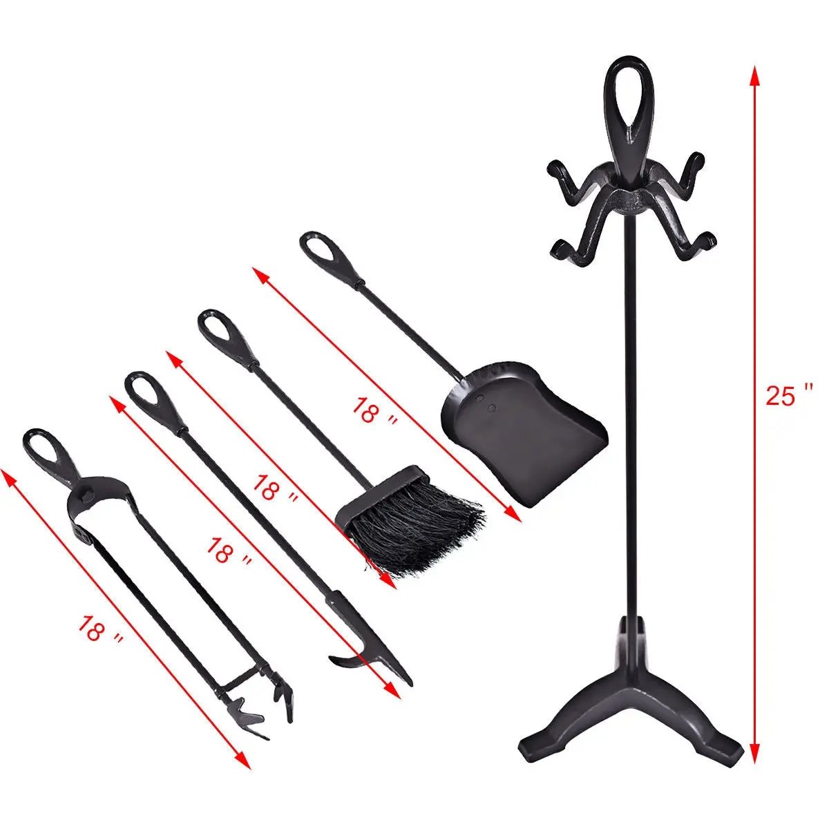 Rustic Wrought Iron Fireplace Tools Set 5 Pieces