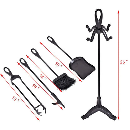 Rustic Wrought Iron Fireplace Tools Set 5 Pieces
