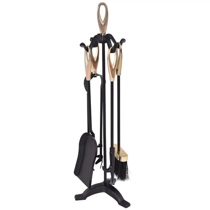 Rustic Wrought Iron Fireplace Tools Set 5 Pieces