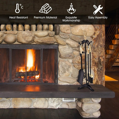 Rustic Wrought Iron Fireplace Tools Set 5 Pieces