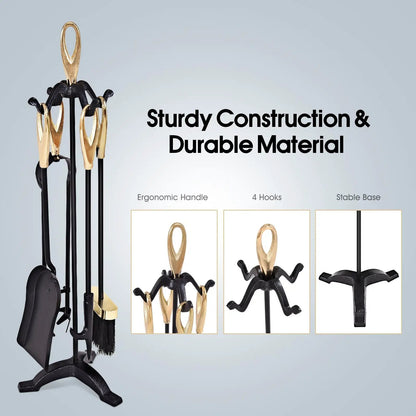 Rustic Wrought Iron Fireplace Tools Set 5 Pieces