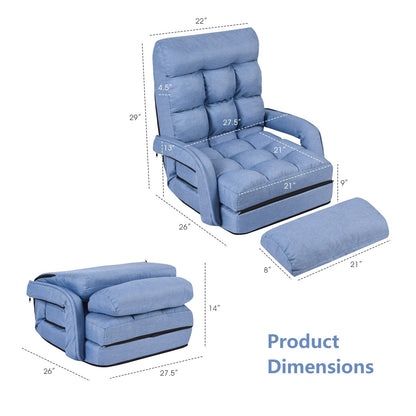 Folding Lazy Floor Chair Sofa with Armrests and Pillow