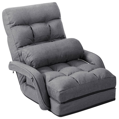 Folding Lazy Floor Chair Sofa with Armrests and Pillow