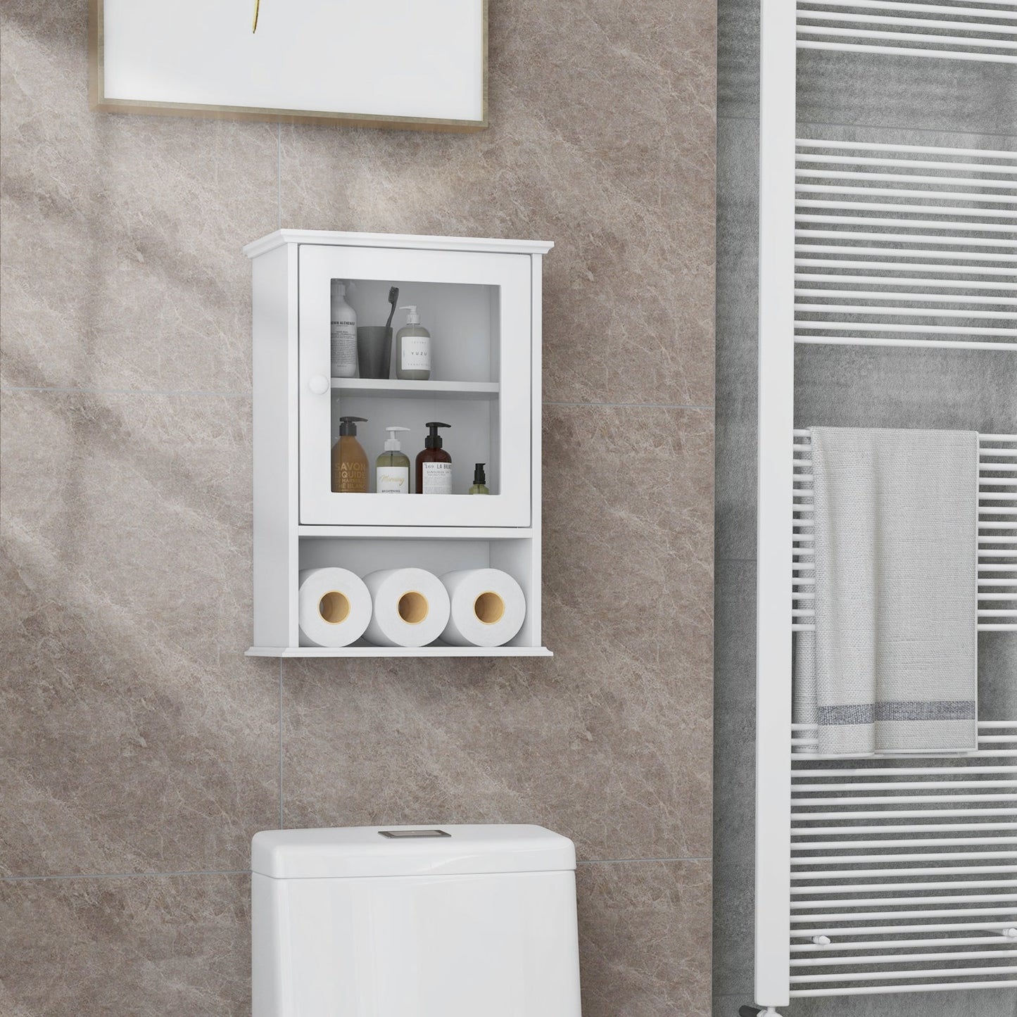 Botiquín ajustable de almacenamiento para baño, montado en la pared - Blanco