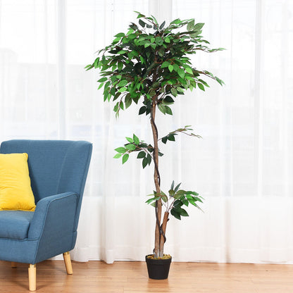 Ficus artificial de seda de 5.5 pies con troncos de madera