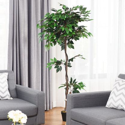 Ficus artificial de seda de 5.5 pies con troncos de madera
