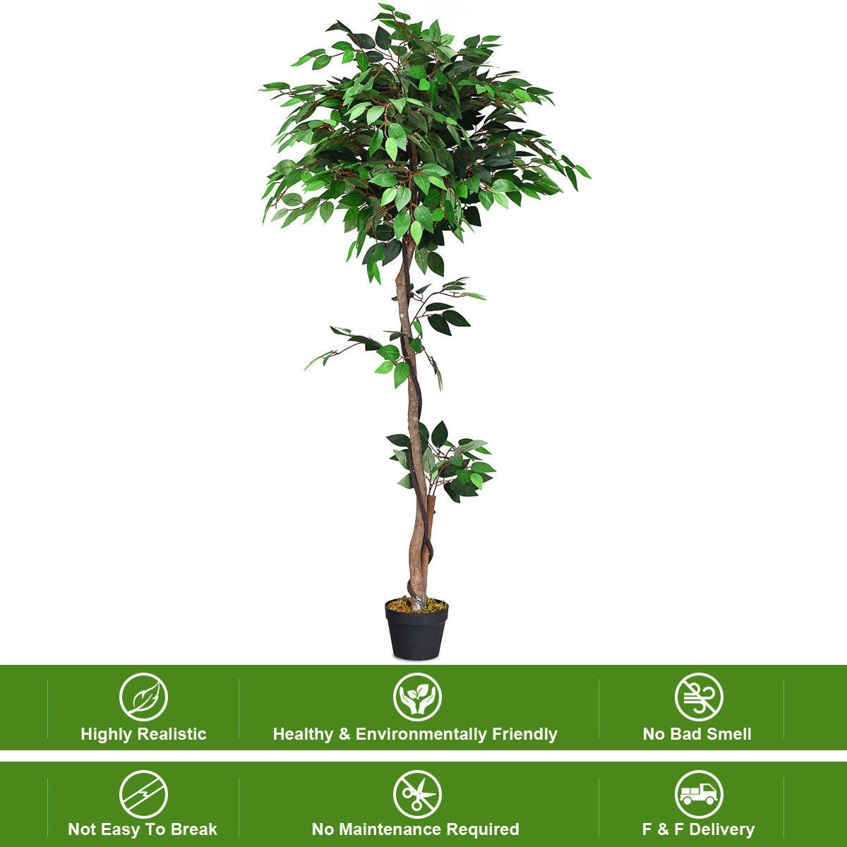 Ficus artificial de seda de 5.5 pies con troncos de madera