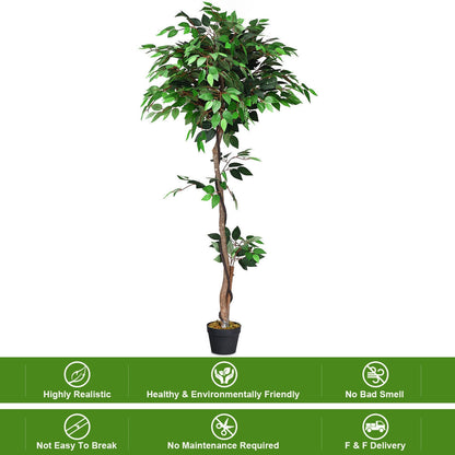 Ficus artificial de seda de 5.5 pies con troncos de madera