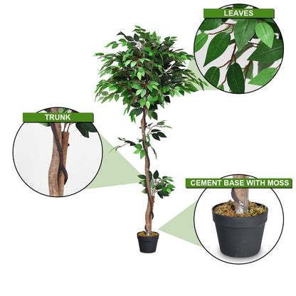 Ficus artificial de seda de 5.5 pies con troncos de madera