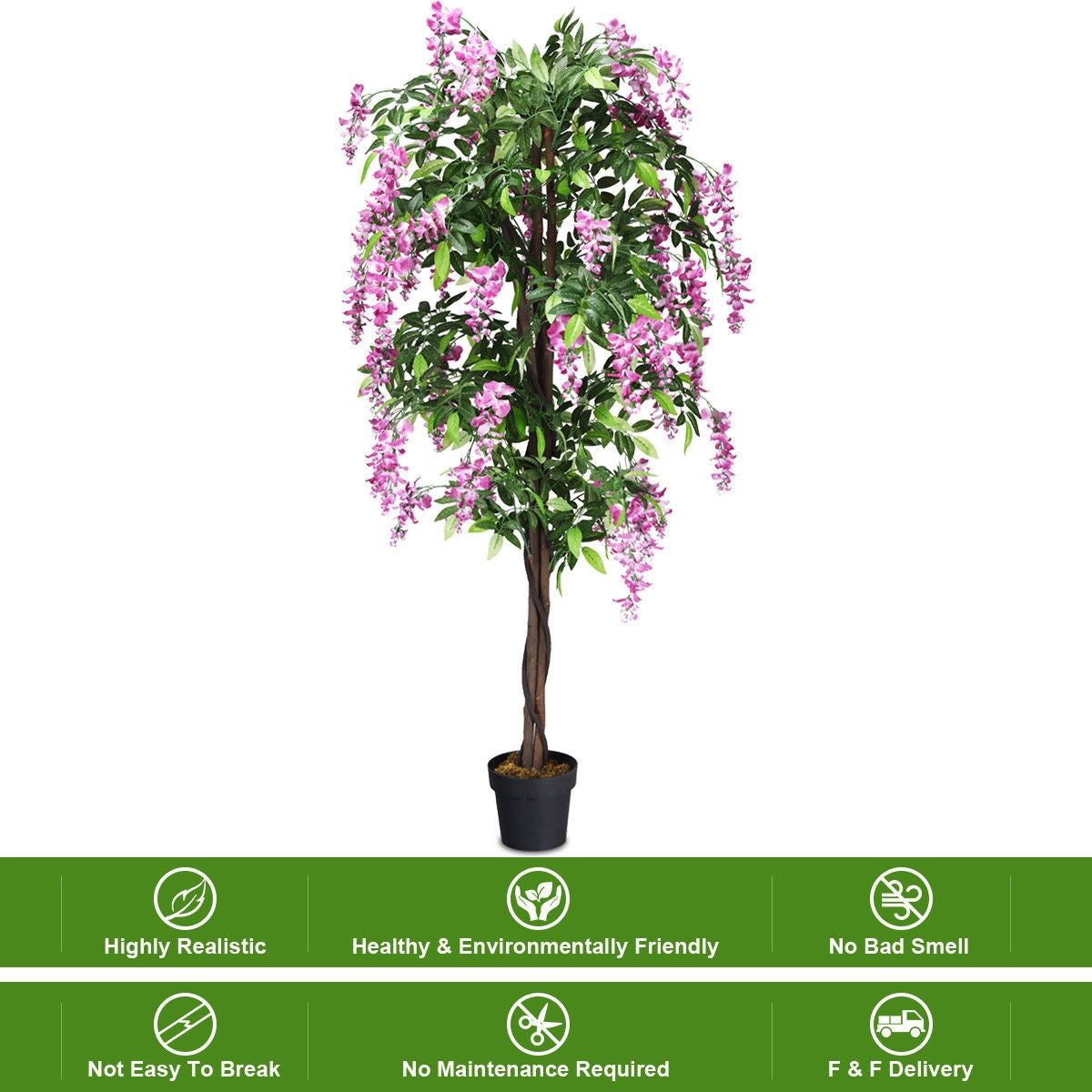 Árbol Artificial de Seda de Glicina de 1,8 m para Interiores y Exteriores - 1 pieza