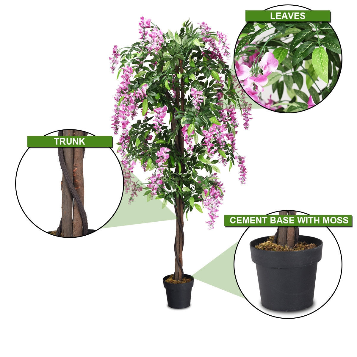 Árbol Artificial de Seda de Glicina de 1,8 m para Interiores y Exteriores - 1 pieza