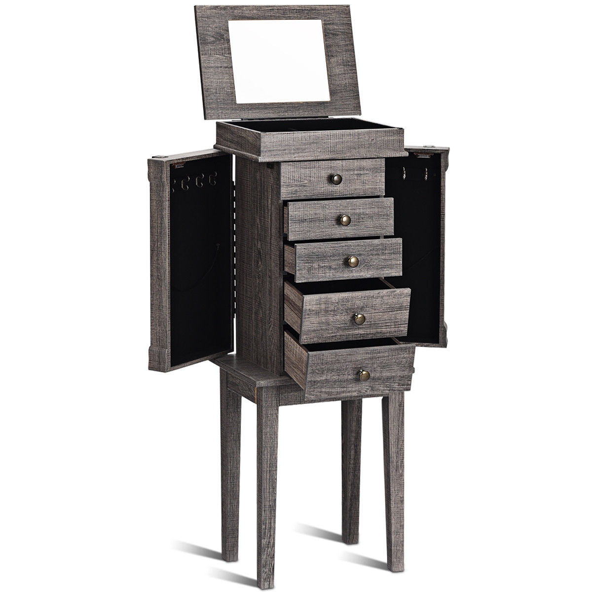 Organizador de almacenamiento de joyero de pie con patas de madera - Gris