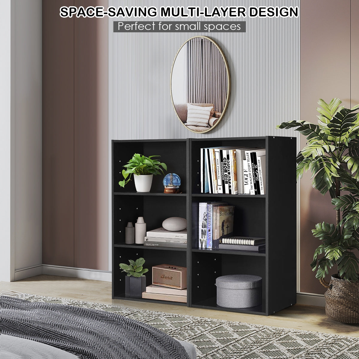 Estantería abierta de 3 niveles Mueble de almacenamiento y exhibición moderno - Negro