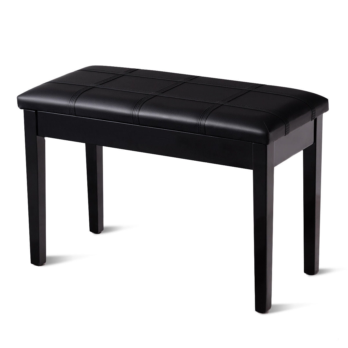 Solid Wood PU Leather Piano Double Duet Keyboard Bench-Brown