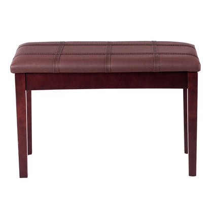 Solid Wood PU Leather Piano Double Duet Keyboard Bench-Brown