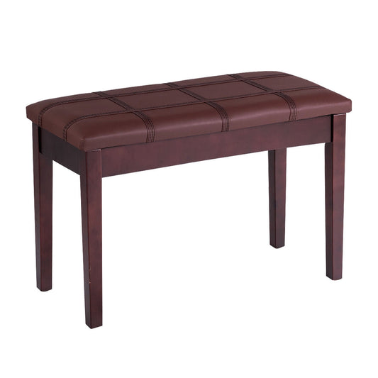 Solid Wood PU Leather Piano Double Duet Keyboard Bench-Brown - Tampa Home & Garden Store