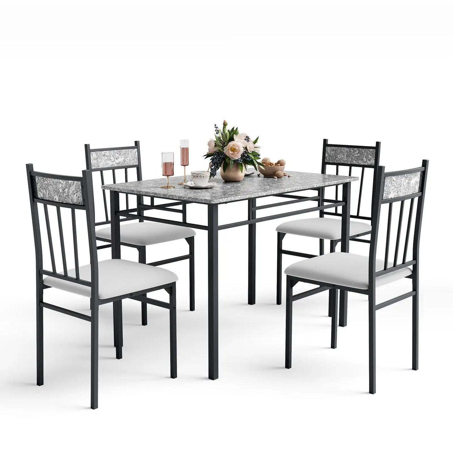 5 Piece Faux Marble Dining Set With Steel Frame