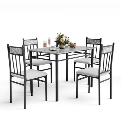 5 Piece Faux Marble Dining Set With Steel Frame