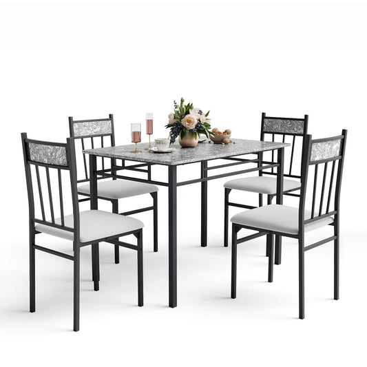 5-piece faux marble dining set with black steel frame and 4 chairs on Tampa Home & Garden Store