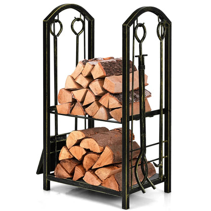 Fireplace Log Rack With Tools Set For Fireside