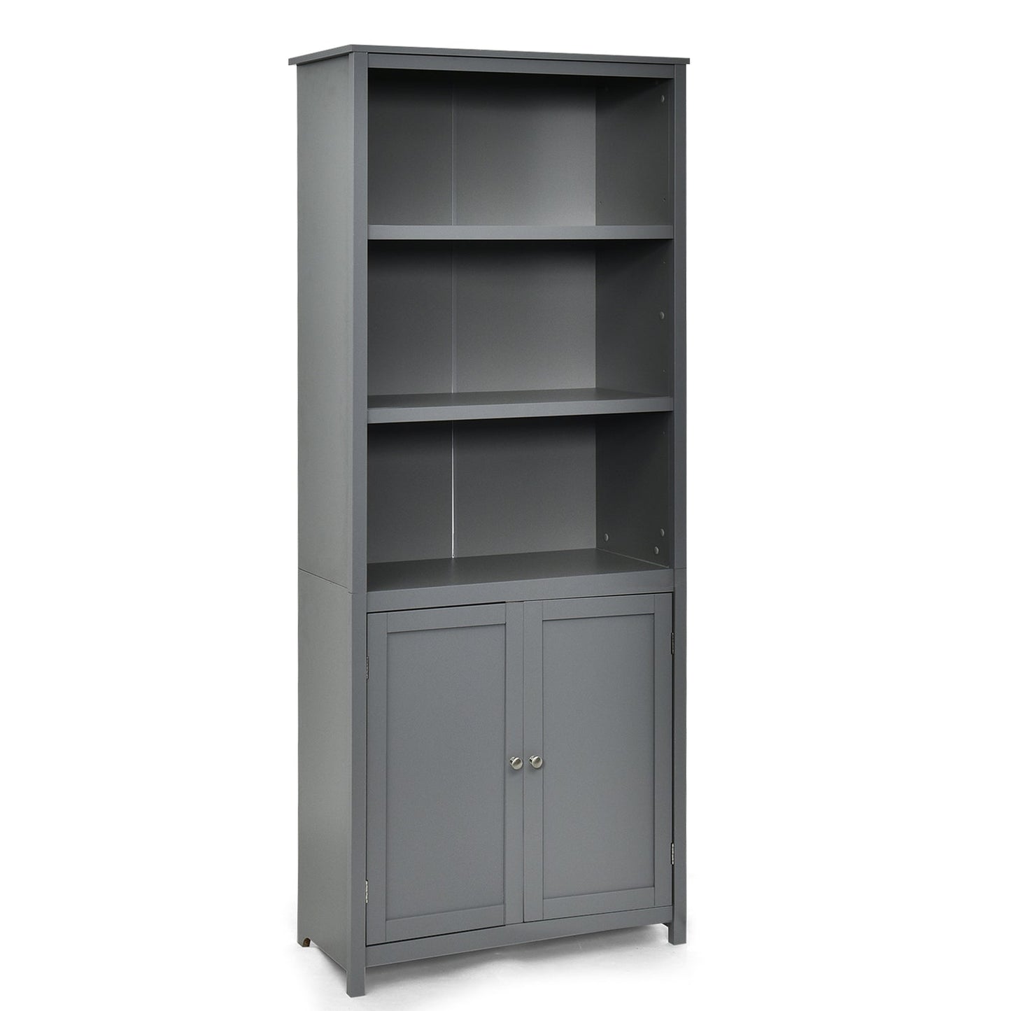 Estantería Librería Almacenamiento Mueble de Madera Unidad Exhibición con Puertas-Gris