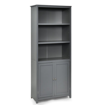 Estantería Librería Almacenamiento Mueble de Madera Unidad Exhibición con Puertas-Gris
