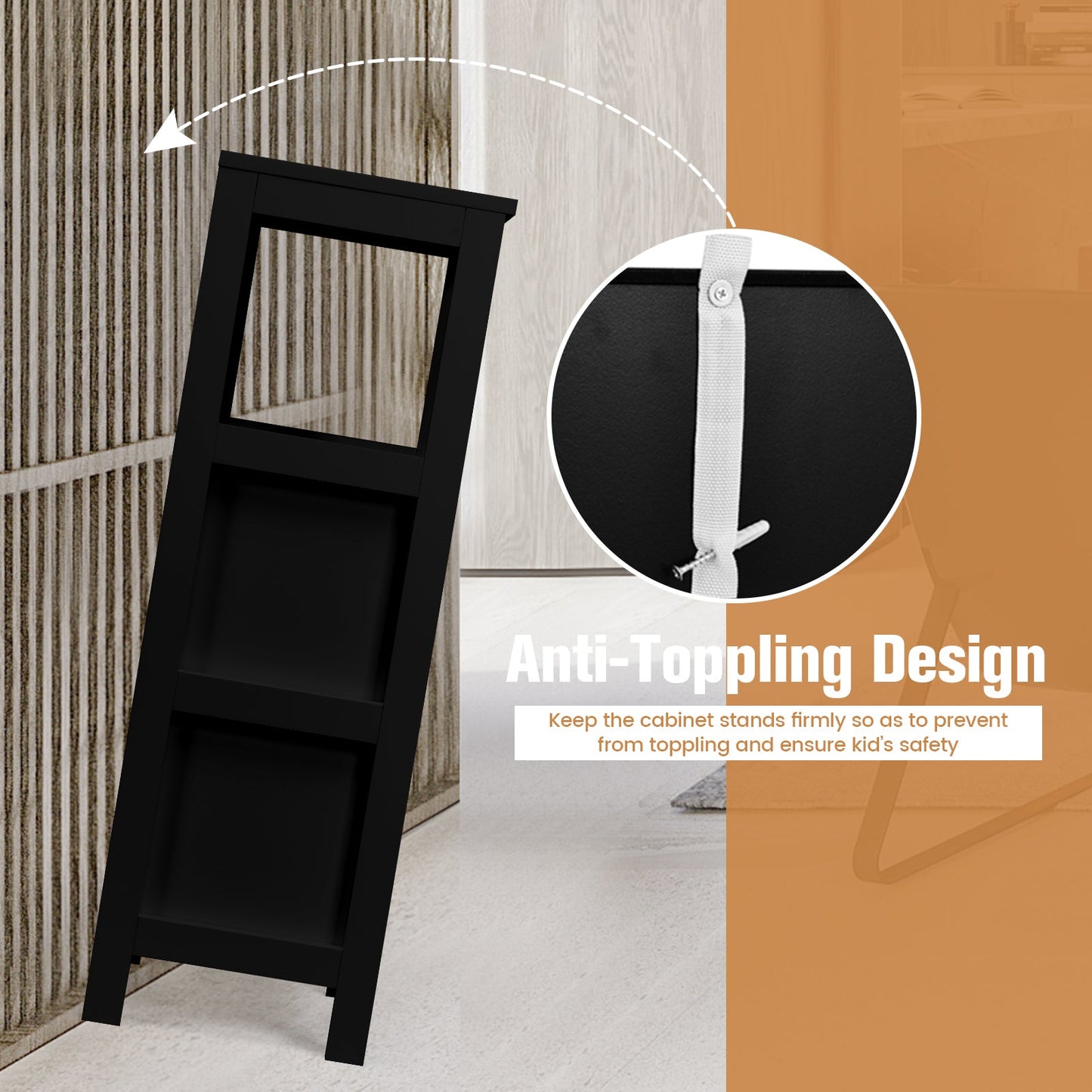Bathroom Wooden Floor Cabinet Multifunction Storage Rack Stand Organizer-Black