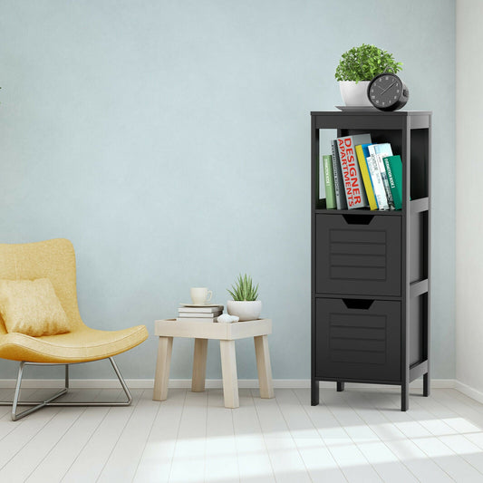 Armario de suelo de madera para baño, estante organizador multifunción, color negro