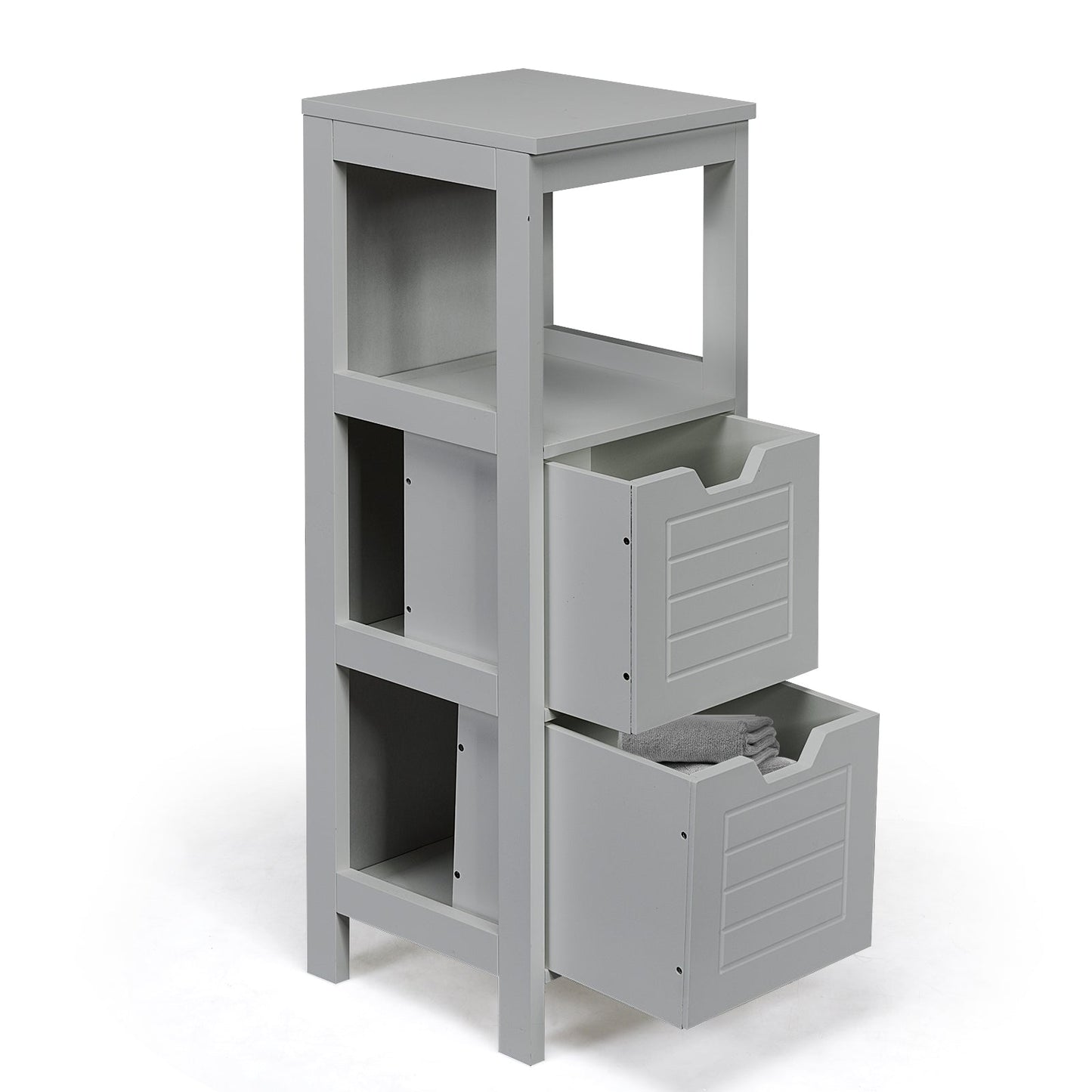 Bathroom Wooden Floor Cabinet Multifunction Storage Rack Stand Organizer-Black
