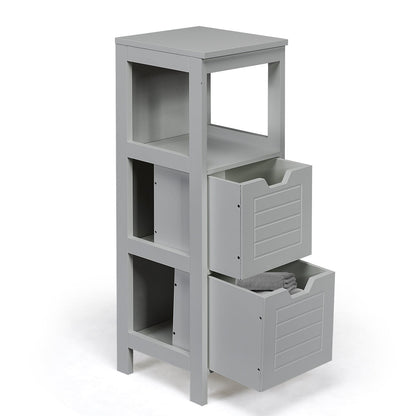 Bathroom Wooden Floor Cabinet Multifunction Storage Rack Stand Organizer-Black