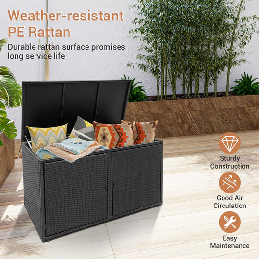 Caja de almacenamiento de ratán para patio de jardín de 88 galones - Negro